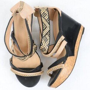 Torrid Multi Geo Aztec Chain Strappy Wedge Sandals Size 8 WIDE Boho Vacation